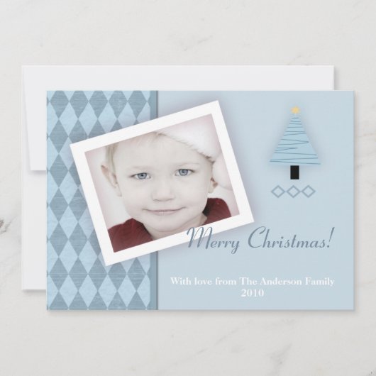 5x7 Blauwe Kerstboom Argyl FOTO Kerst Kaart (Voorkant)