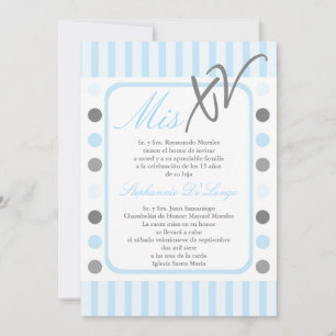 5x7 Blauwe Polka Dot Quinceanera Party Uitnodiging