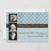 5x7 Blauwe Polka Dot Stripe Foto Aankondiging Gebo (Voorkant)