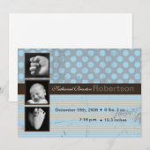 5x7 Blauwe Polka Dot Stripe Foto Aankondiging Gebo (Voorkant / Achterkant)