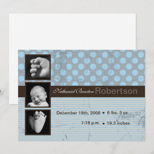 5x7 Blauwe Polka Dot Stripe Foto Aankondiging Gebo (Voorkant / Achterkant)