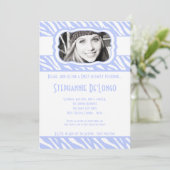 5x7 Blauwe Zebra FOTO Sweet 16 Verjaardag Uitnodig Kaart (Staand voorkant)