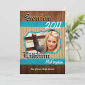 5x7 Blauwgroen Bloembos Foto Senior Aankondiging (Staand voorkant)