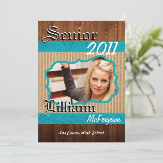 5x7 Blauwgroen Bloembos Foto Senior Aankondiging (Staand voorkant)