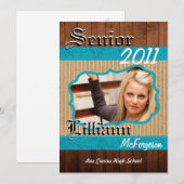 5x7 Blauwgroen Bloembos Foto Senior Aankondiging (Voorkant / Achterkant)