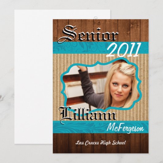 5x7 Blauwgroen Bloembos Foto Senior Aankondiging (Voorkant / Achterkant)