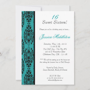 5x7 Blauwgroen Damask Lace Birthday Party Invitati Kaart