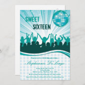 5x7 Blauwgroen dansfeest 16e verjaardag uitnodigin Kaart (Voorkant / Achterkant)