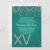 5x7 Blauwgroen Diamond Quinceanera Birthday Uitnod Kaart (Voorkant)