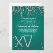5x7 Blauwgroen Diamond Quinceanera Birthday Uitnod Kaart (Voorkant / Achterkant)