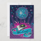 5x7 Blauwgroen DJ Spin Platenspeler Quinceanera Ui Kaart (Achterkant)