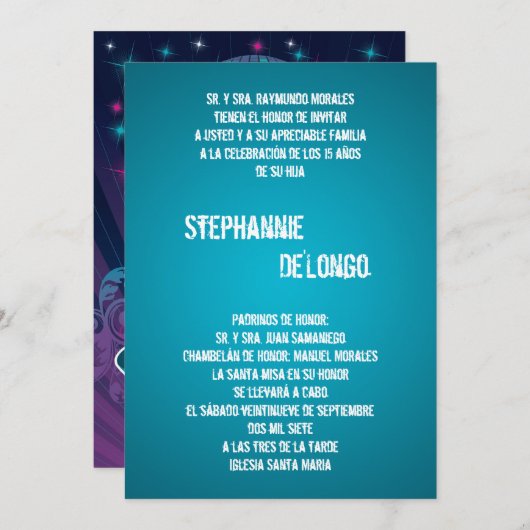 5x7 Blauwgroen DJ Spin Platenspeler Quinceanera Ui Kaart (Voorkant / Achterkant)