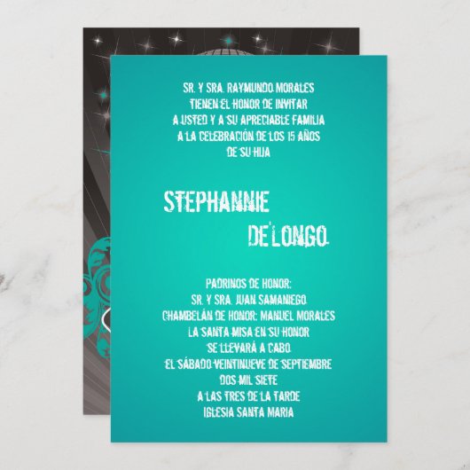 5x7 Blauwgroen DJ Spin Platenspeler Quinceanera Ui Kaart (Voorkant / Achterkant)