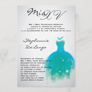 5x7 Blauwgroen dress Quinceanera Birthday Uitnodig Kaart