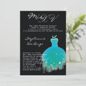 5x7 Blauwgroen dress Quinceanera Birthday Uitnodig Kaart (Staand voorkant)