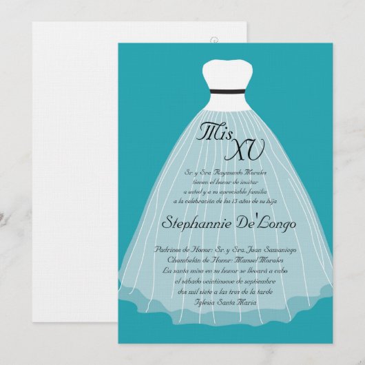 5x7 Blauwgroen dress Quinceanera Birthday Uitnodig Kaart (Voorkant / Achterkant)