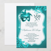 5x7 Blauwgroen Masquerade Masker Quinceanera Uitno Kaart (Voorkant / Achterkant)