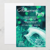 5x7 Blauwgroen Masquerade Sweet 16 Birthday Uitnod Kaart (Voorkant / Achterkant)