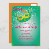 5x7 Blauwgroen Masquerade Sweet 16 Verjaardagsuitn Kaart (Voorkant / Achterkant)