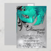 5x7 Blauwgroen Masquerade Sweet 16 Verjaardagsuitn Kaart (Voorkant / Achterkant)