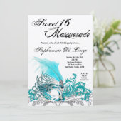 5x7 Blauwgroen Masquerade Sweet 16 Verjaardagsuitn Kaart (Staand voorkant)