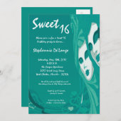 5x7 Blauwgroen Masquerade Sweet 16 Verjaardagsuitn Kaart (Voorkant / Achterkant)