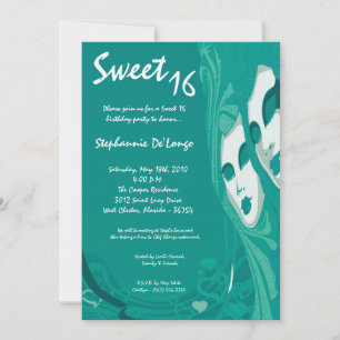 5x7 Blauwgroen Masquerade Sweet 16 Verjaardagsuitn Kaart