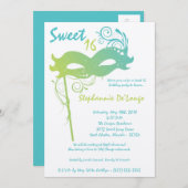 5x7 Blauwgroen Masquerade Sweet 16 Verjaardagsuitn Kaart (Voorkant / Achterkant)