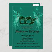 5x7 Blauwgroen Masquerade Sweet 16 Verjaardagsuitn Kaart (Voorkant / Achterkant)