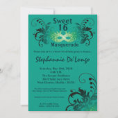 5x7 Blauwgroen Masquerade Sweet 16 Verjaardagsuitn Kaart (Voorkant)