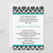 5x7 Blauwgroen Turquoise Damask Quinceanera Uitnod Kaart (Voorkant)