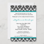 5x7 Blauwgroen uitnodiging voor Black Damask Baby  (Voorkant)