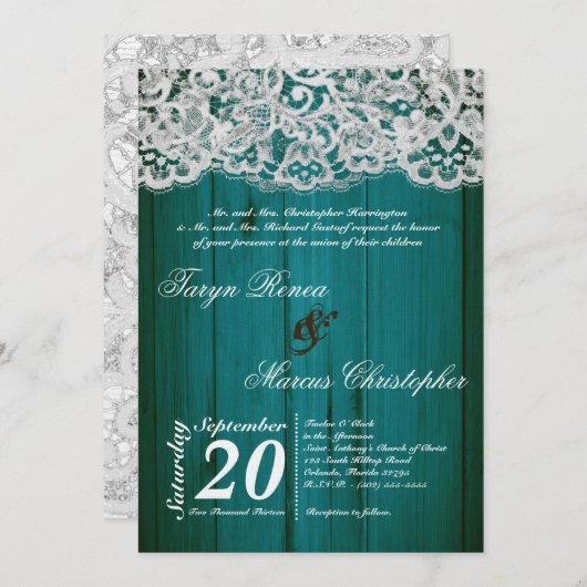 5x7 Blauwgroen uitnodiging voor het uitzenden van  (Voorkant / Achterkant)