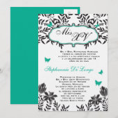 5x7 Blauwgroen vlinder Quinceanera Birthday Uitnod Kaart (Voorkant / Achterkant)