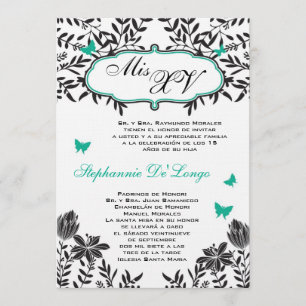 5x7 Blauwgroen vlinder Quinceanera Birthday Uitnod Kaart