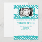 5x7 Blauwgroen Zebra FOTO Sweet 16 Verjaardag Uitn Kaart (Voorkant / Achterkant)