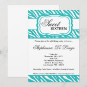 5x7 Blauwgroen Zebra Print Birthday Party Invitati Kaart (Voorkant / Achterkant)