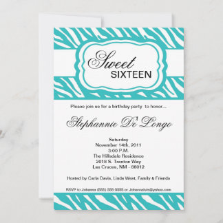 5x7 Blauwgroen Zebra Print Birthday Party Invitati Kaart