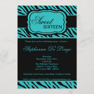 5x7 Blauwgroen Zebra Print Birthday Party Invitati Kaart
