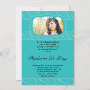 5x7 Blauwgroen Zebra Print Patter Quinceanera Uitn Kaart