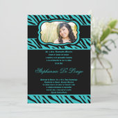 5x7 Blauwgroen Zebra Print Quinceanera-uitnodiging Kaart (Staand voorkant)
