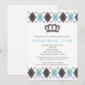 5x7 Blu Gra Argyle Crown Birthday Party Invitation Kaart (Voorkant / Achterkant)