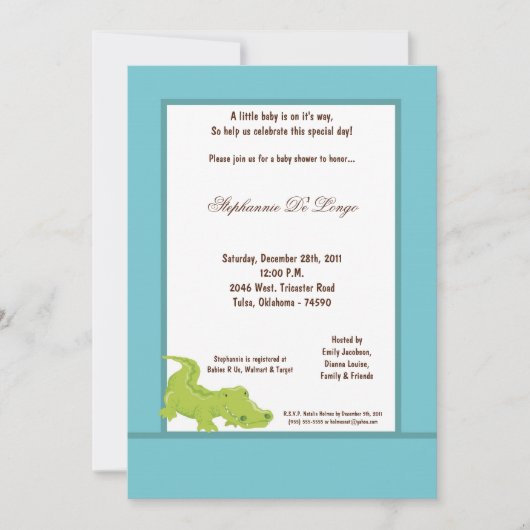 5x7 Blue Aligator Baby shower uitnodiging (Voorkant)