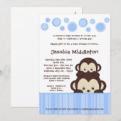 5x7 Blue Baby Pop Monkey Baby shower Invitation Kaart (Voorkant / Achterkant)