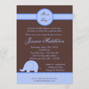 5x7 Blue Boy Mod Elephant Baby shower Invitation Kaart
