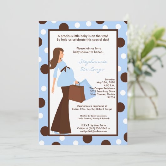 5x7 Blue Boy Modern Mod Ma Baby shower Uitnodiging (Staand voorkant)