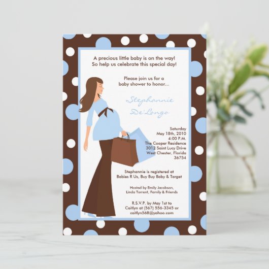 5x7 Blue Boy Modern Mod Ma Baby shower Uitnodiging (Staand voorkant)