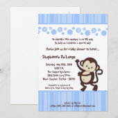 5x7 Blue Boy Pop Monkey Baby shower Invitation Kaart (Voorkant / Achterkant)