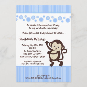 5x7 Blue Boy Pop Monkey Baby shower Invitation Kaart