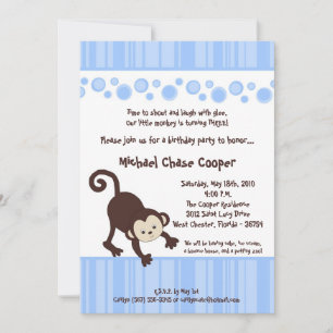 5x7 Blue Boy Pop Monkey Verjaardagsuitnodiging Kaart